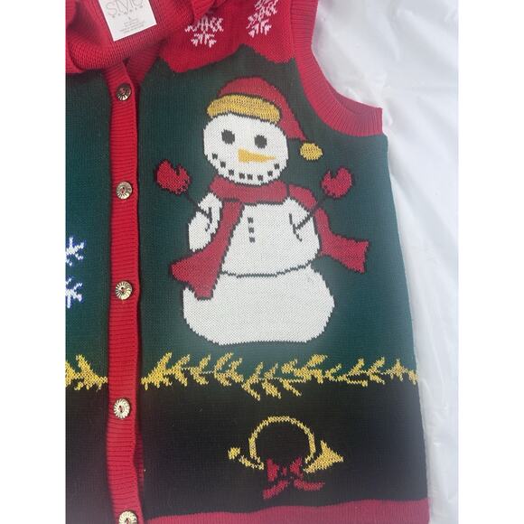 Christmas Sweater Vest Teacher Cottagecore Snowman Snowflake Wreath Large - Picture 9 of 10